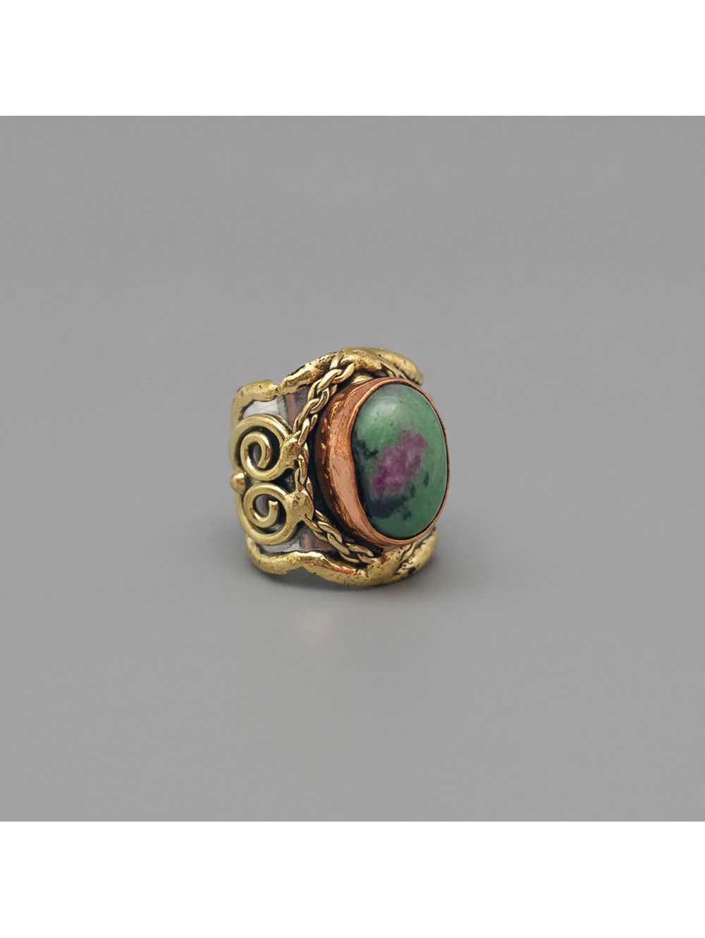 Mixed Metal and Ruby Zoisite Stone Ring